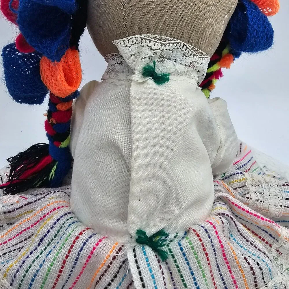 Handmade Mexican Maria Lele Rag Doll Folk Art Embroidered Cloth Doll 10